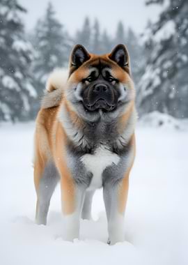 Akita dog in snowy forest