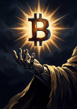 Bitcoin Symbol Glowing Above Hand