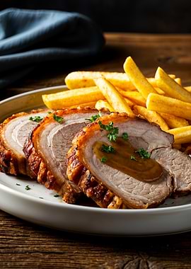 Roasted Pork Belly with Fries