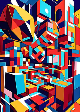 Abstract 3d colorful Geometric Cityscape