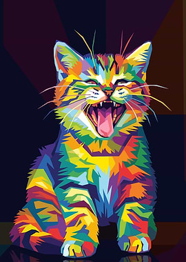 Colorful Yawning Kitten Pop Art