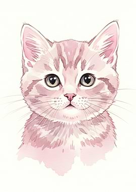 Watercolor Painting of a Pink Kitten