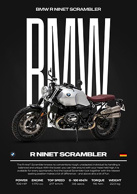 BMW R nineT Scrambler Motorcycle Poster