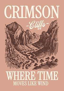 Crimson Cliffs Vintage Poster, Canyon Landscape Wall Art, Desert Mountain Decor, Nature Travel Art