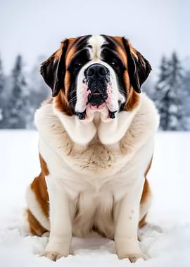 Saint Bernard dog in snow