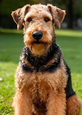 Airedale Terrier Dog Sitting Outdoors