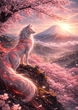 Mythical Fox Overlooking Mount Fuji