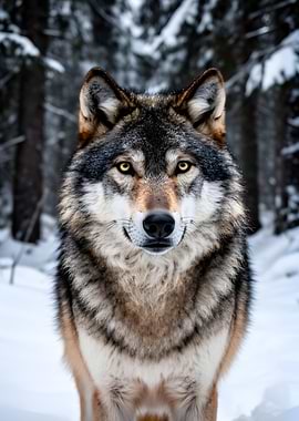 Wolf in a Snowy Forest