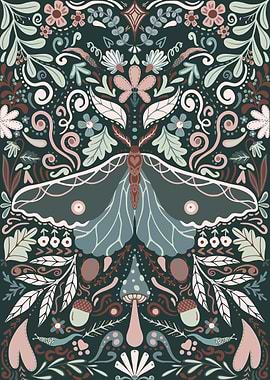 Moth and Floral Folk Art