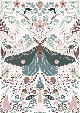 Moth and Floral Folk Art