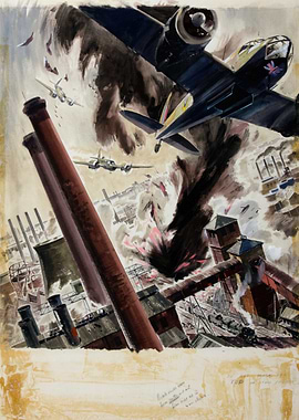 World War II Bombing Raid Over Industrial City