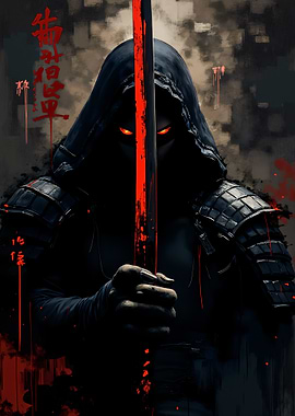 Mysterious Hooded Warrior with Glowing Eyes