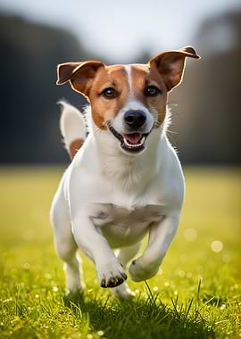 Jack Russell Terrier running in grass