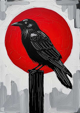 Raven on a Post with Red Sun