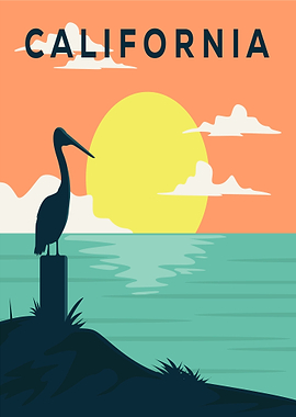 California Coastline with Heron