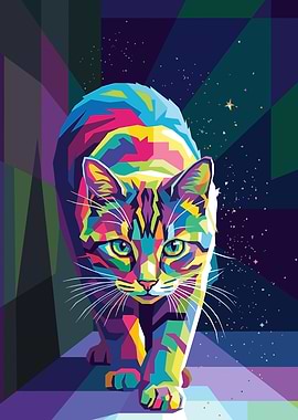 Colorful Cat in Geometric Style