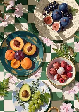 Still Life of Fresh Fruits on a Tablecloth