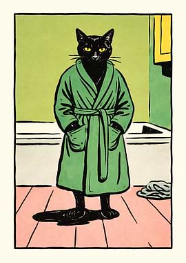 Bathrobe Cat Poster Wall Art