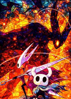 Hollow Knight Characters in Stained Glass Style