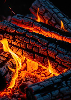 Close-up of burning logs in a campfire