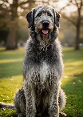 Irish Wolfhound Sitting in a Park