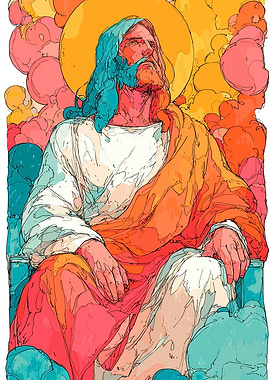 Jesus in Colorful Clouds