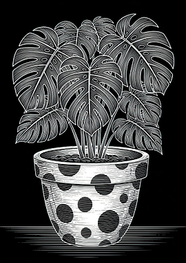 Monstera Plant in Polka Dot Pot