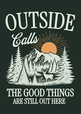 Outside Calls Vintage Poster, Nature Adventure Wall Art, Camping Forest Design, Outdoor Decor