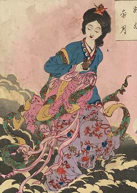 Woman in Traditional Japanese Attire with Serpent