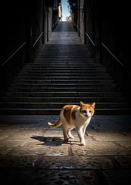 Cat on Stone Steps
