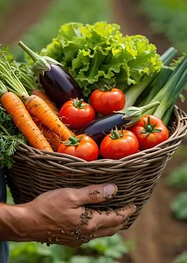 Basket of Freshly Harvested Vegetables