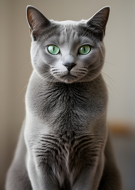 Russian Blue Cat with Green Eyes