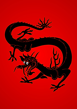 Black Dragon on Red Background
