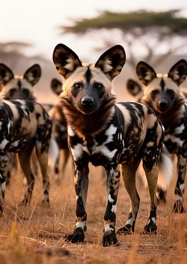 African Wild Dogs in Savannah