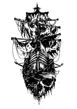 Skull Pirate Ship Illustration