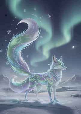 Spirit Fox Under Aurora Borealis