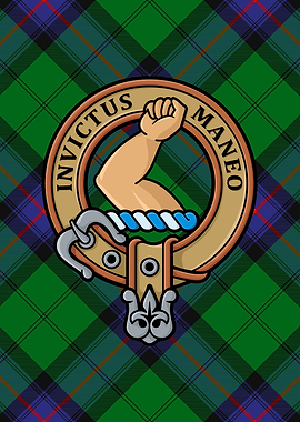 Scottish Clan Armstrong Crest over Tartan Background