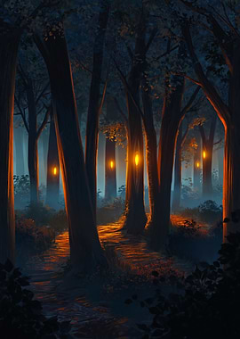 Enchanted Forest Path at Night