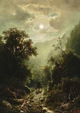 Moonlit Carriage Ride Through a Forest