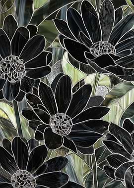 Stained Glass Black Flowers