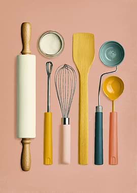 Baking Utensils on a Pink Background