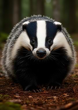Close-up of a European Badger in a Forest