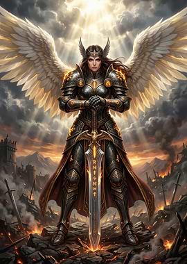 Warrior Angel with Flaming Sword
