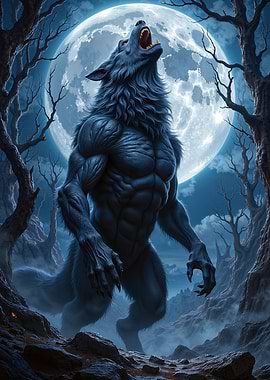 Werewolf howling at the moon