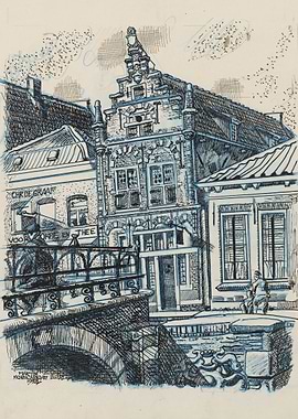 European Canal Bridge and Buildings