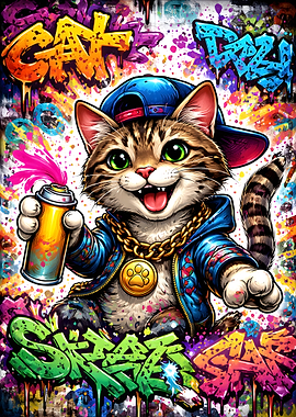 Graffiti Cat with Spray Paint