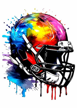 Colorful Watercolor Football Helmet