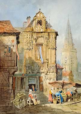 European Town Square with Ornate Architecture