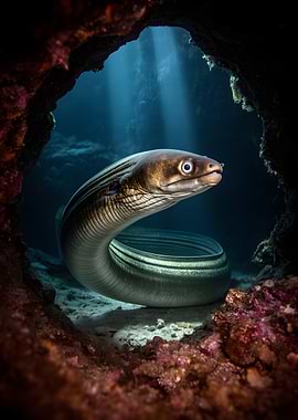 Moray Eel in Underwater Cave