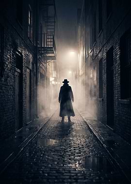 Mysterious Figure in Foggy Alley